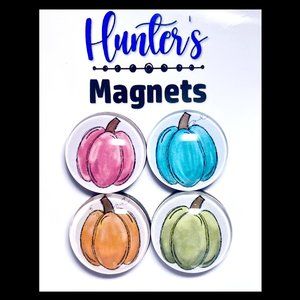 Set of 4 Handcrafted Glass Pumpkin Magnets - Refrigerator Kitchen Whiteboard